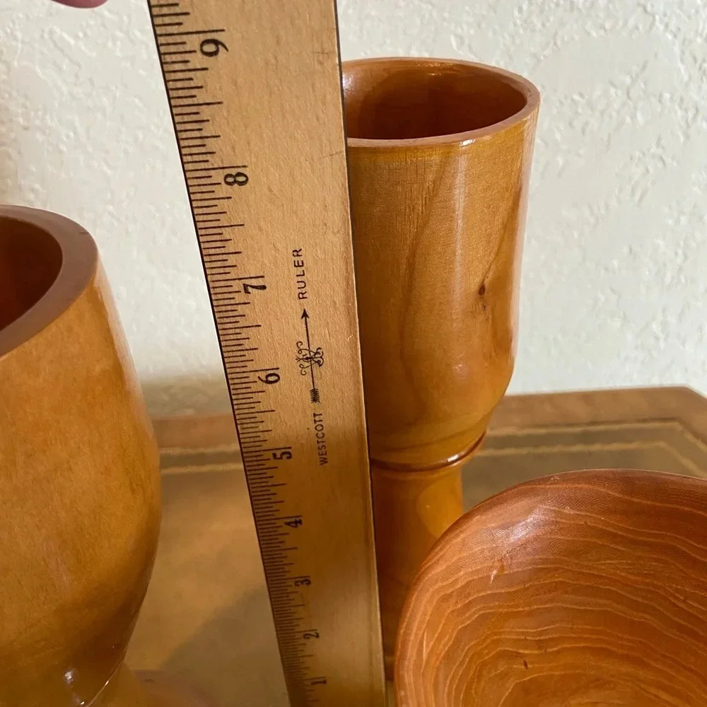 Set of 3 Turned Wood Bob Humbert Goblet Cups Elm Cherry Dogwood - Picture 10 of 12